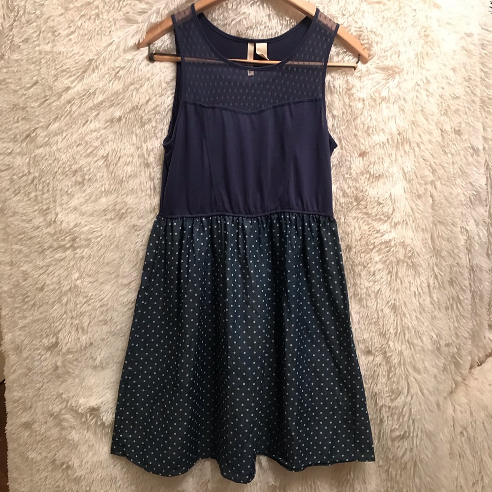 Red Camel navy blue white polka dotted dress